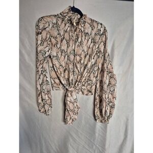 Altard State Snakeskin‎ Print Tie Front Blouse Long Sleeve Top Women's